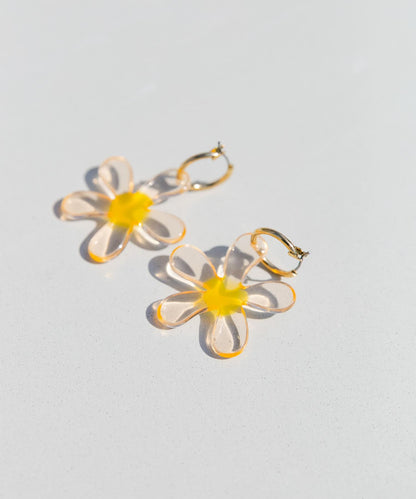 透明花朵金屬圓環耳環
