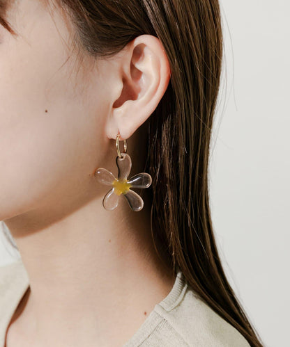 透明花朵金屬圓環耳環