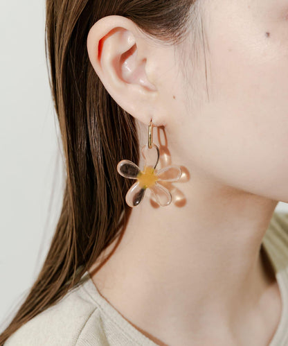 透明花朵金屬圓環耳環