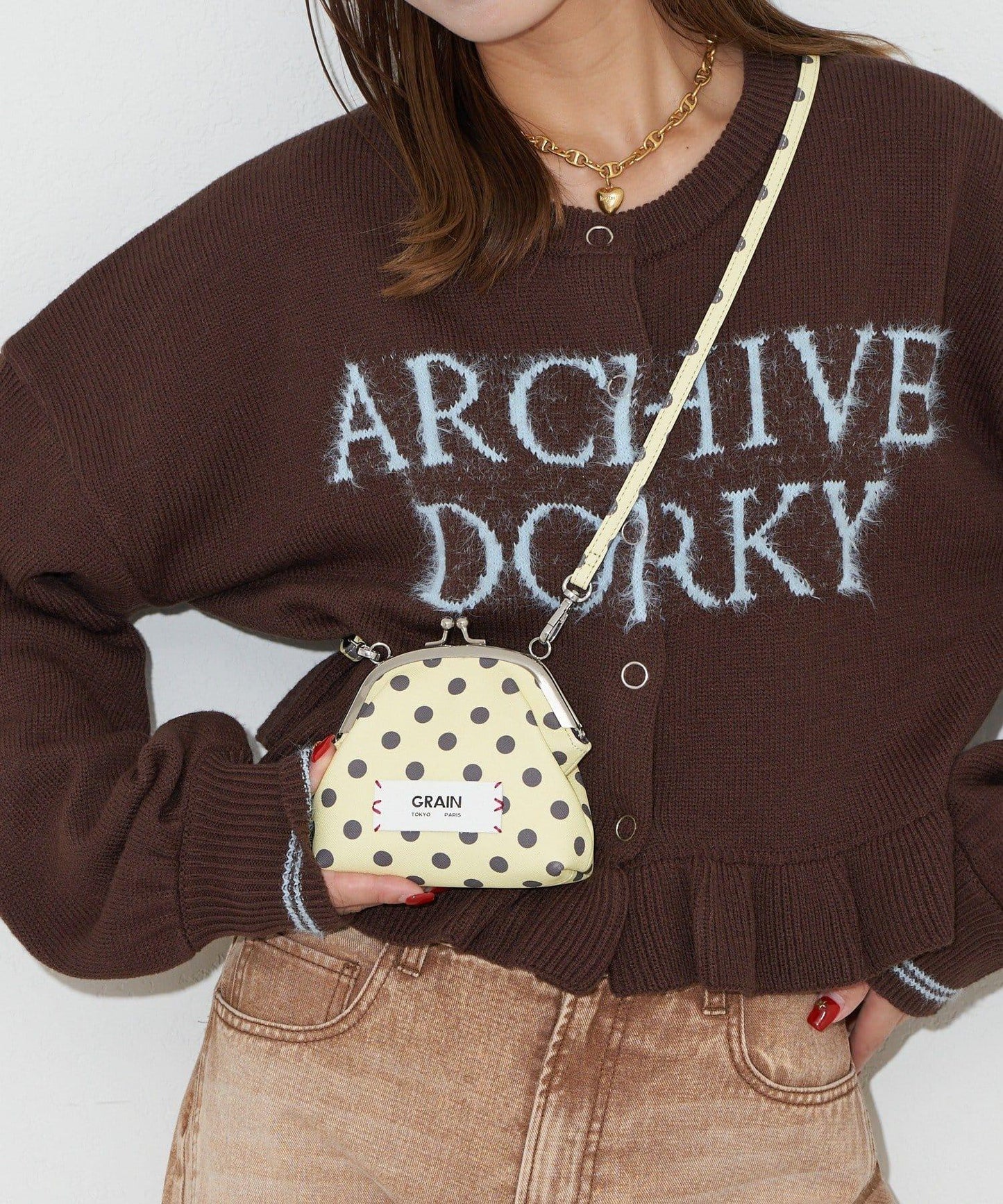 水玉圖案口金迷你單肩包