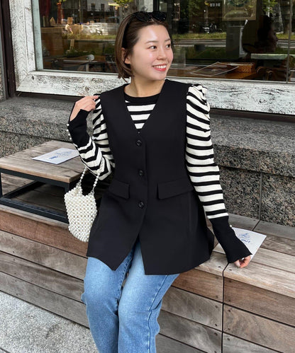 【MOMO】荷葉邊V領無袖外套