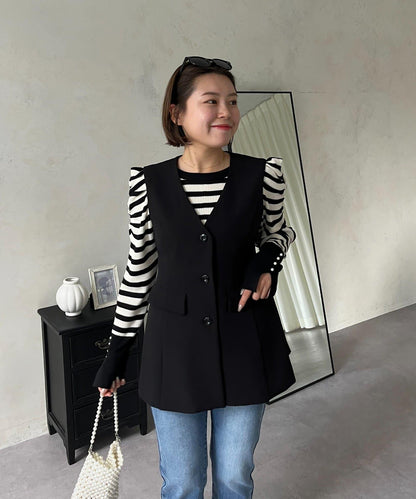 【MOMO】荷葉邊V領無袖外套