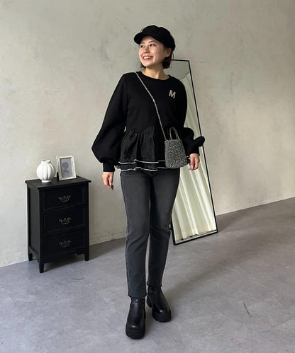 【MOMO】內層微絨彈力錐形牛仔褲