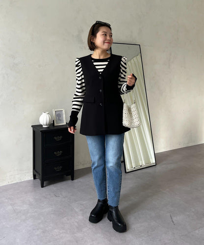 【MOMO】內層微絨彈力錐形牛仔褲