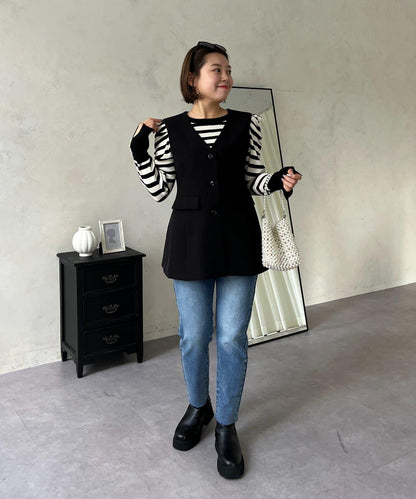 【MOMO】荷葉邊V領無袖外套