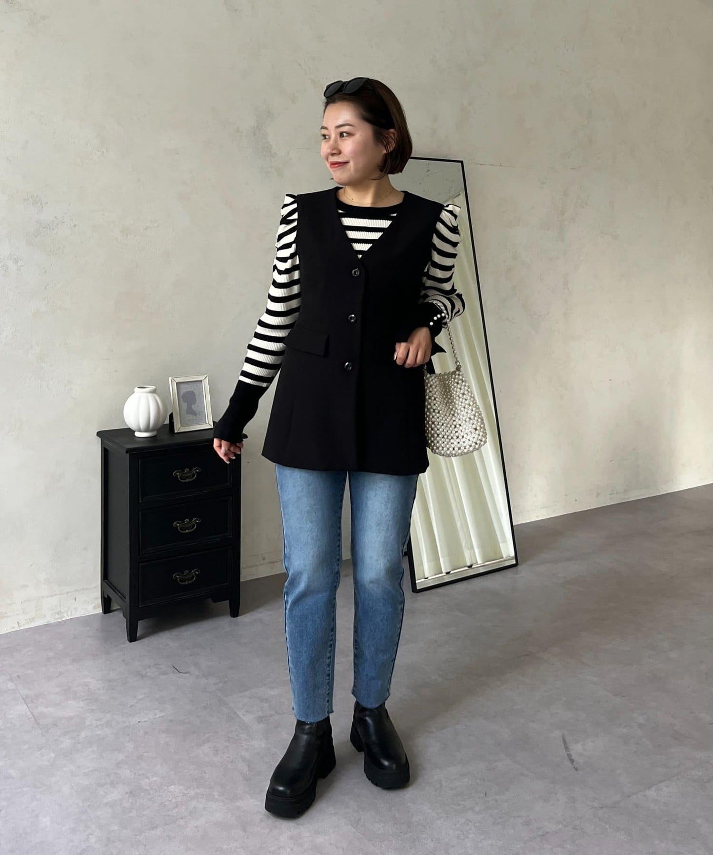 【MOMO】內層微絨彈力錐形牛仔褲