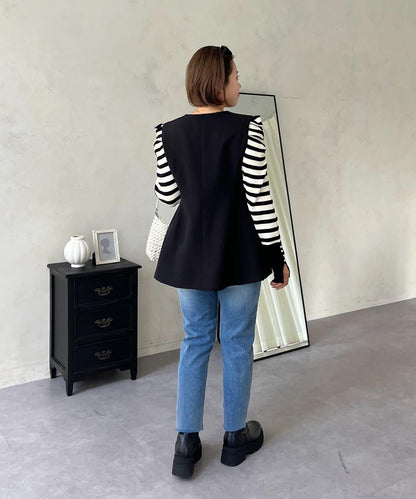 【MOMO】荷葉邊V領無袖外套