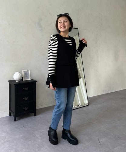 【MOMO】內層微絨彈力錐形牛仔褲