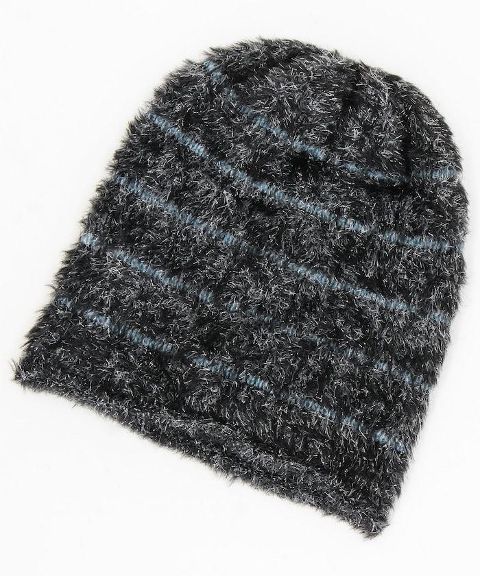 條紋亮絲針織帽