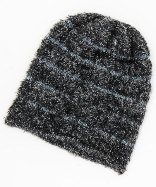 條紋亮絲針織帽