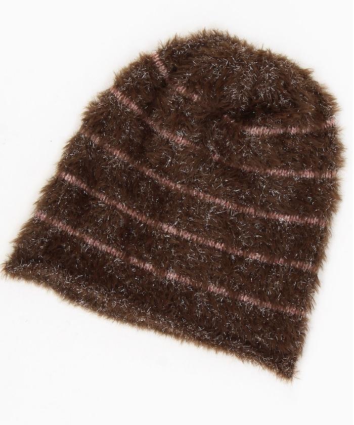 條紋亮絲針織帽