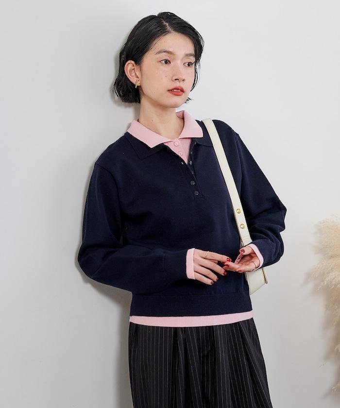 拼色疊穿針織POLO衫