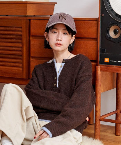 拼色亨利領針織套頭衫