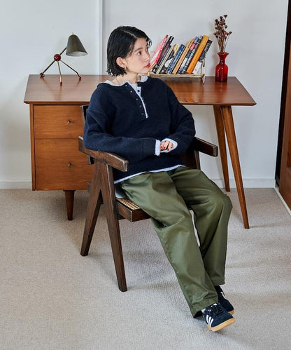 拼色亨利領針織套頭衫