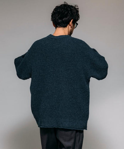 寬鬆版型羊毛混紡華夫格針織圓領毛衣