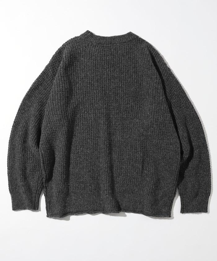 寬鬆版型羊毛混紡華夫格針織圓領毛衣