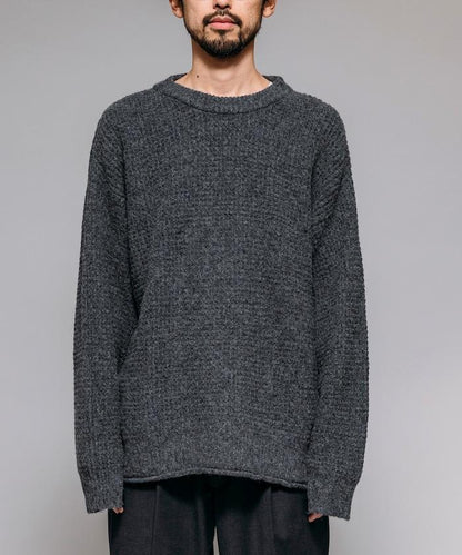 寬鬆版型羊毛混紡華夫格針織圓領毛衣