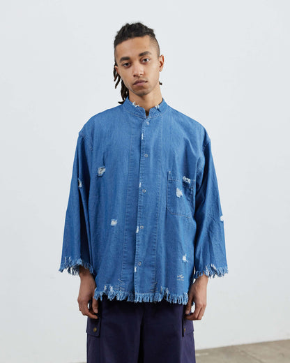 ARMY TWILL 做舊淺色牛仔 按扣襯衫