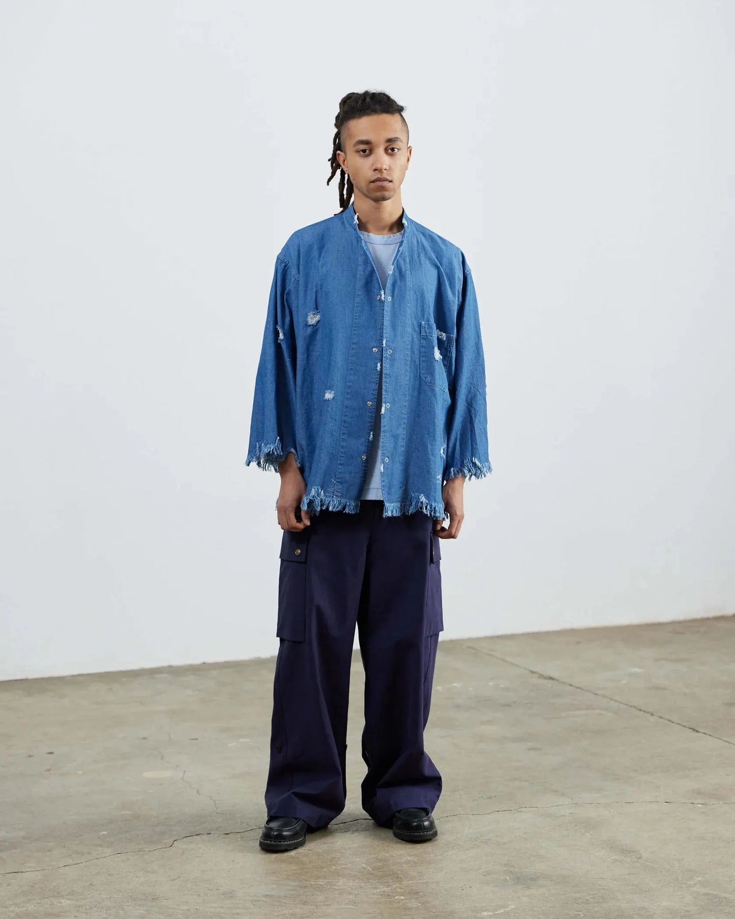 ARMY TWILL 做舊淺色牛仔 按扣襯衫