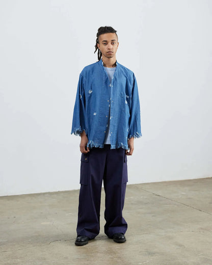 ARMY TWILL 做舊淺色牛仔 按扣襯衫