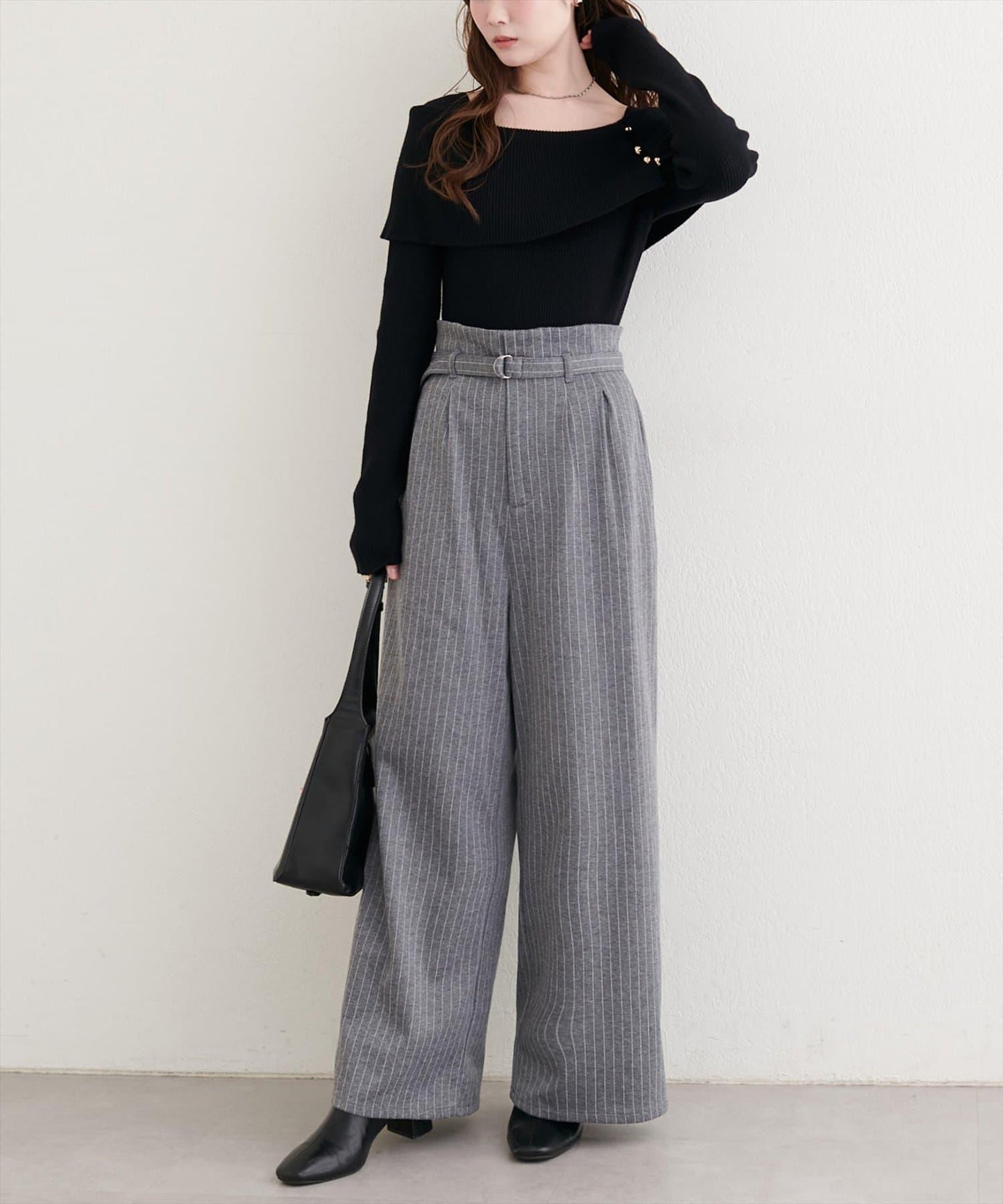 附腰帶彈力長褲