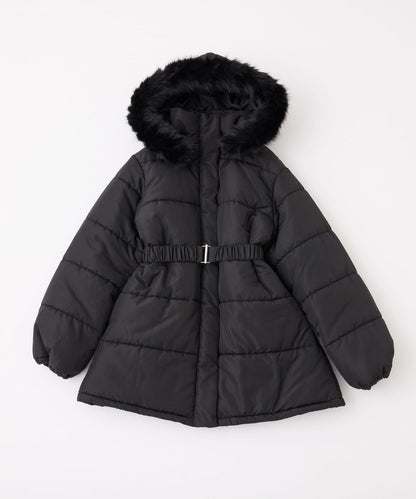 仿皮草連帽帶腰帶仿羽絨服