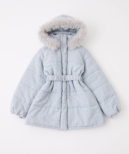 仿皮草連帽帶腰帶仿羽絨服