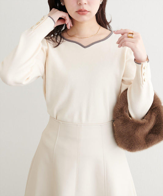 愛心領拼色針織套頭衫