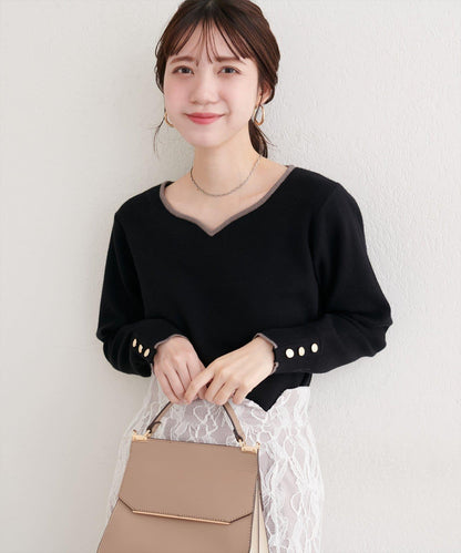 愛心領拼色針織套頭衫