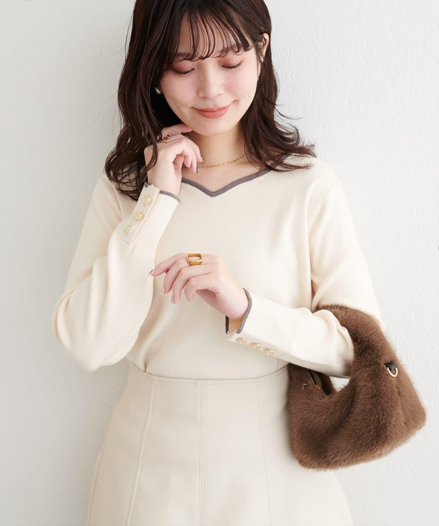 愛心領拼色針織套頭衫