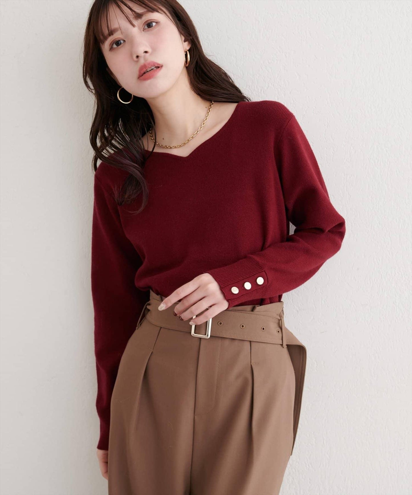 愛心領拼色針織套頭衫