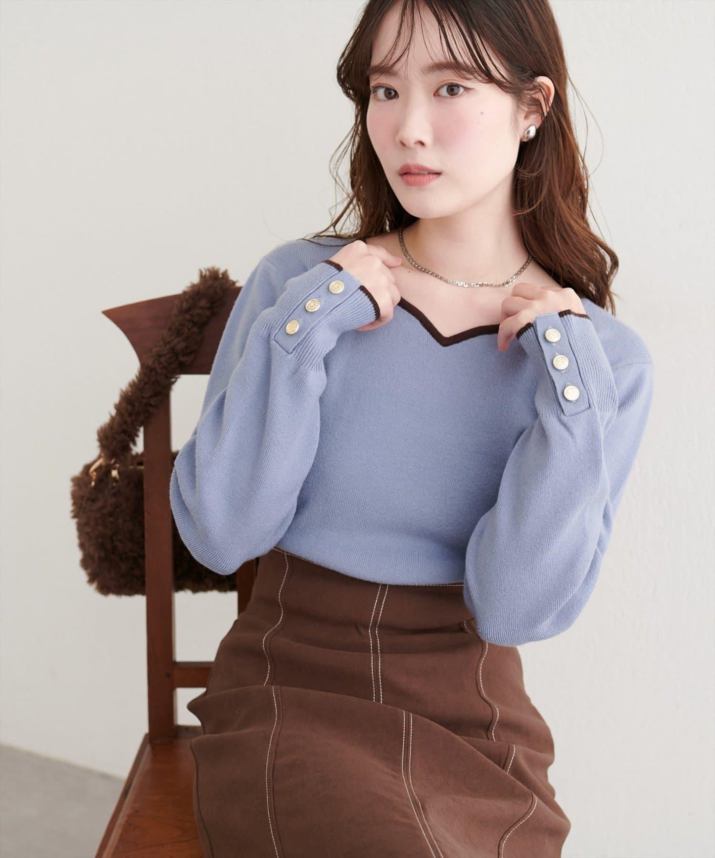 愛心領拼色針織套頭衫