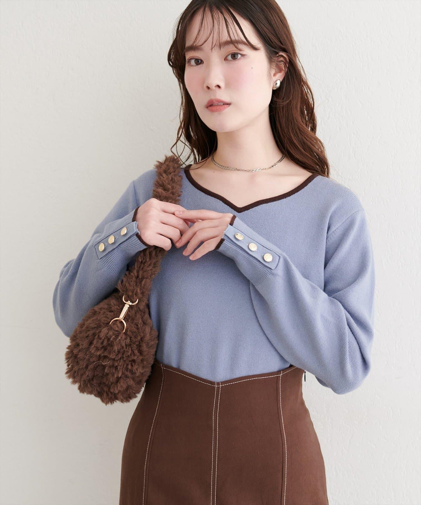 愛心領拼色針織套頭衫