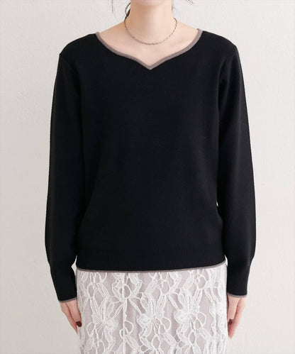 愛心領拼色針織套頭衫