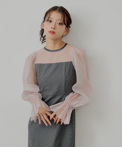 【/SALON by Chico】拼色透視修身長款連衣裙/宴會禮服