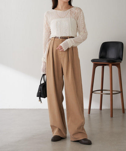 【修飾身形】Q.anos裝飾褶皺寬鬆長褲