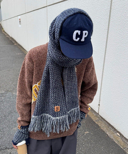 混色圖案流蘇圍巾