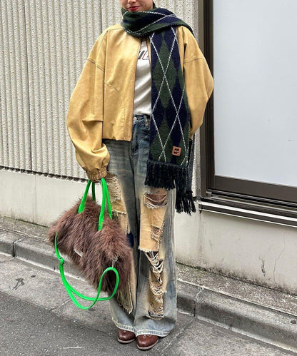 混色圖案流蘇圍巾