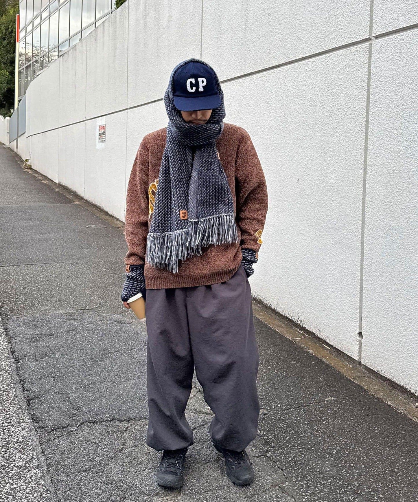 混色圖案流蘇圍巾