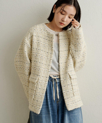 可搭配套裝穿著無領花呢夾克