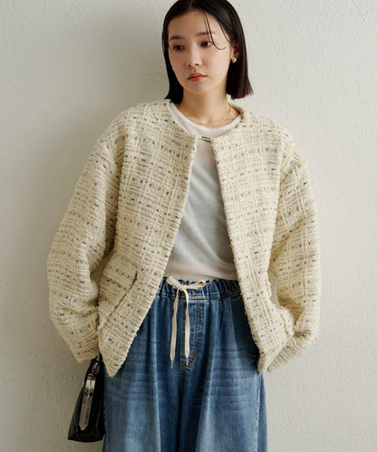 可搭配套裝穿著無領花呢夾克