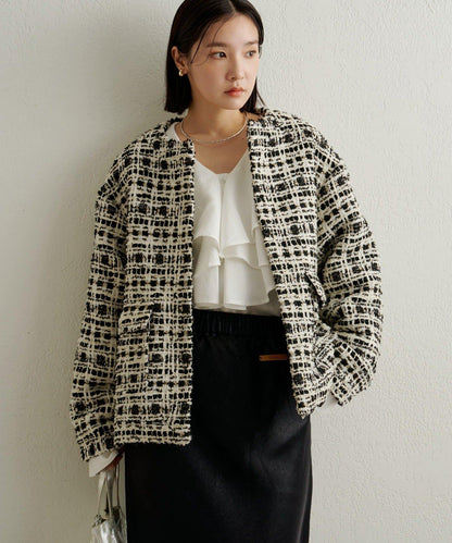 可搭配套裝穿著無領花呢夾克