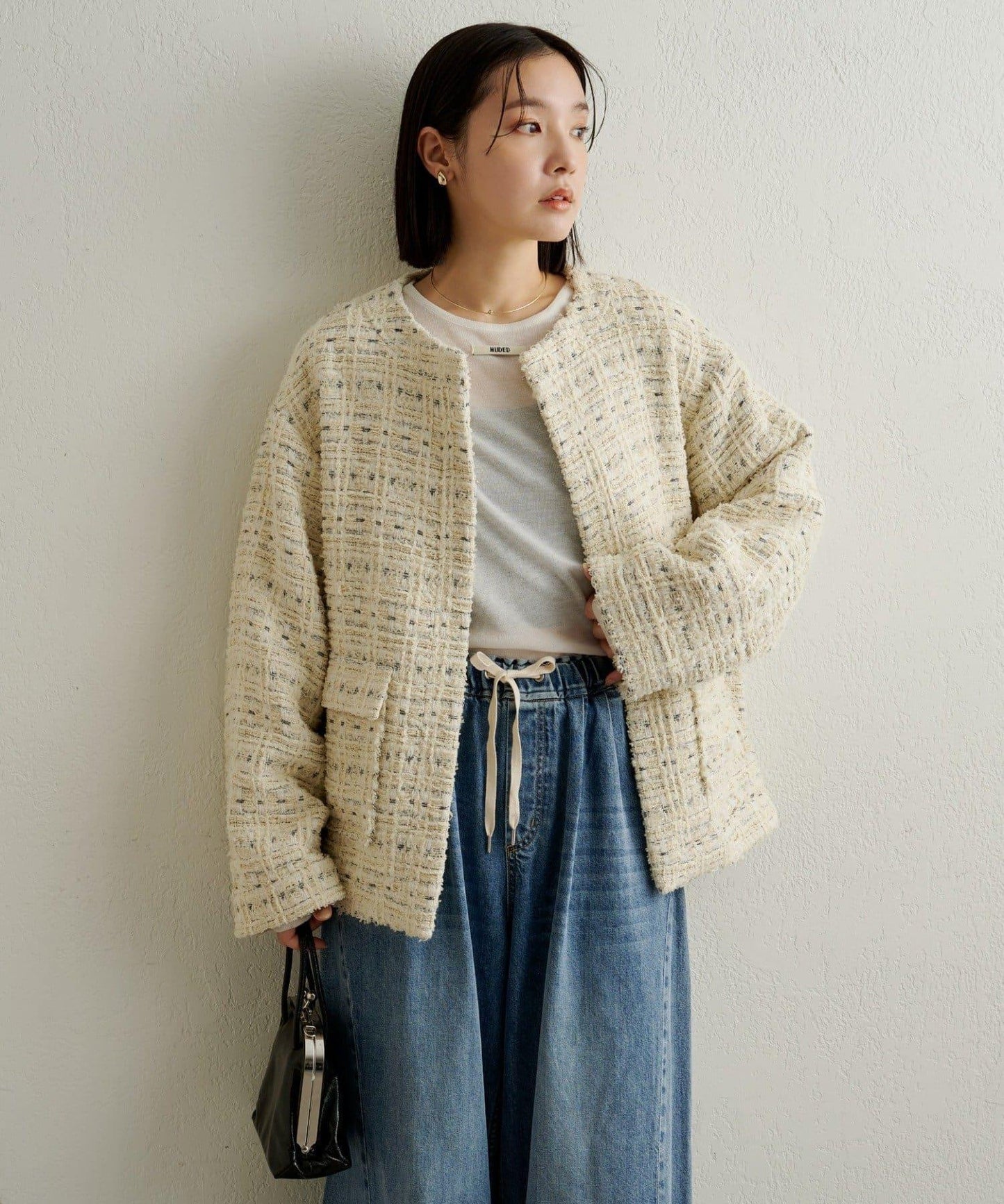 可搭配套裝穿著無領花呢夾克