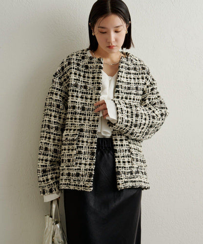 可搭配套裝穿著無領花呢夾克