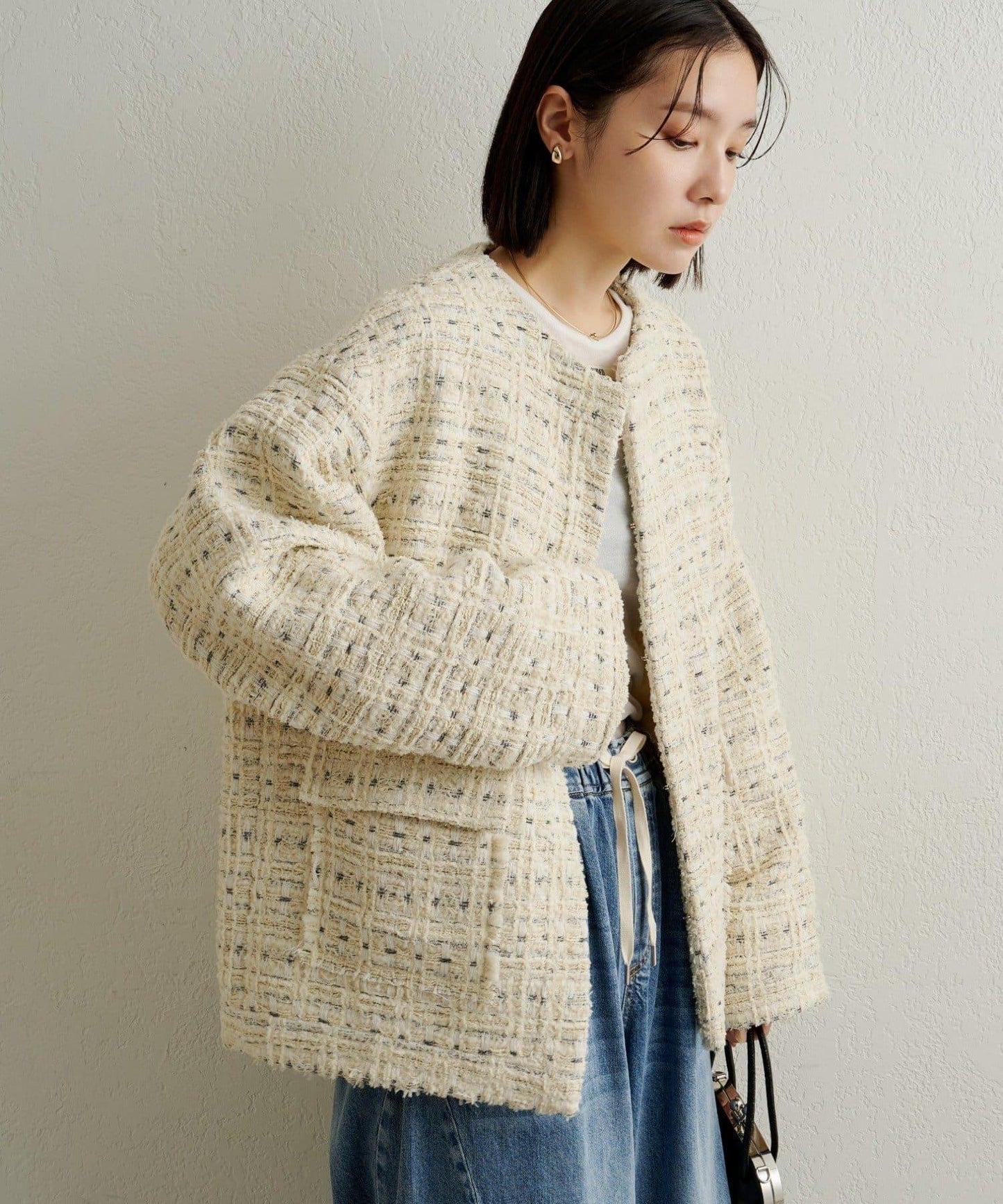 可搭配套裝穿著無領花呢夾克