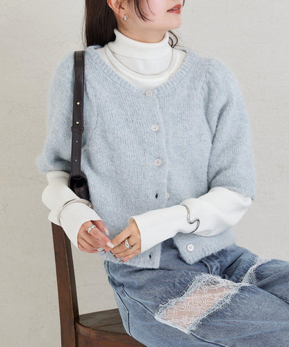 《10%OFFおすすめアイテム》蓬鬆短袖針織開衫