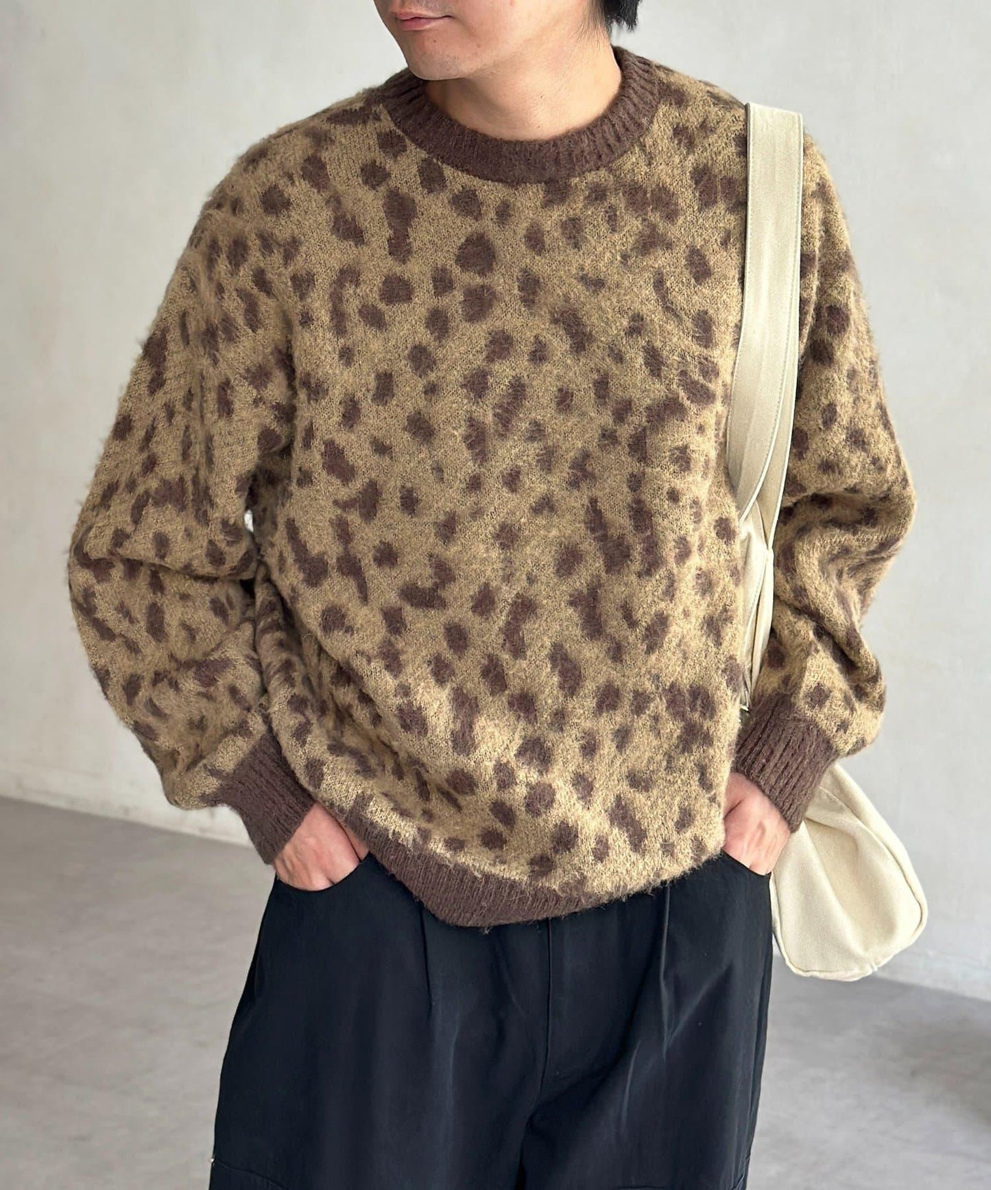 仿馬海毛全印花針織套頭衫