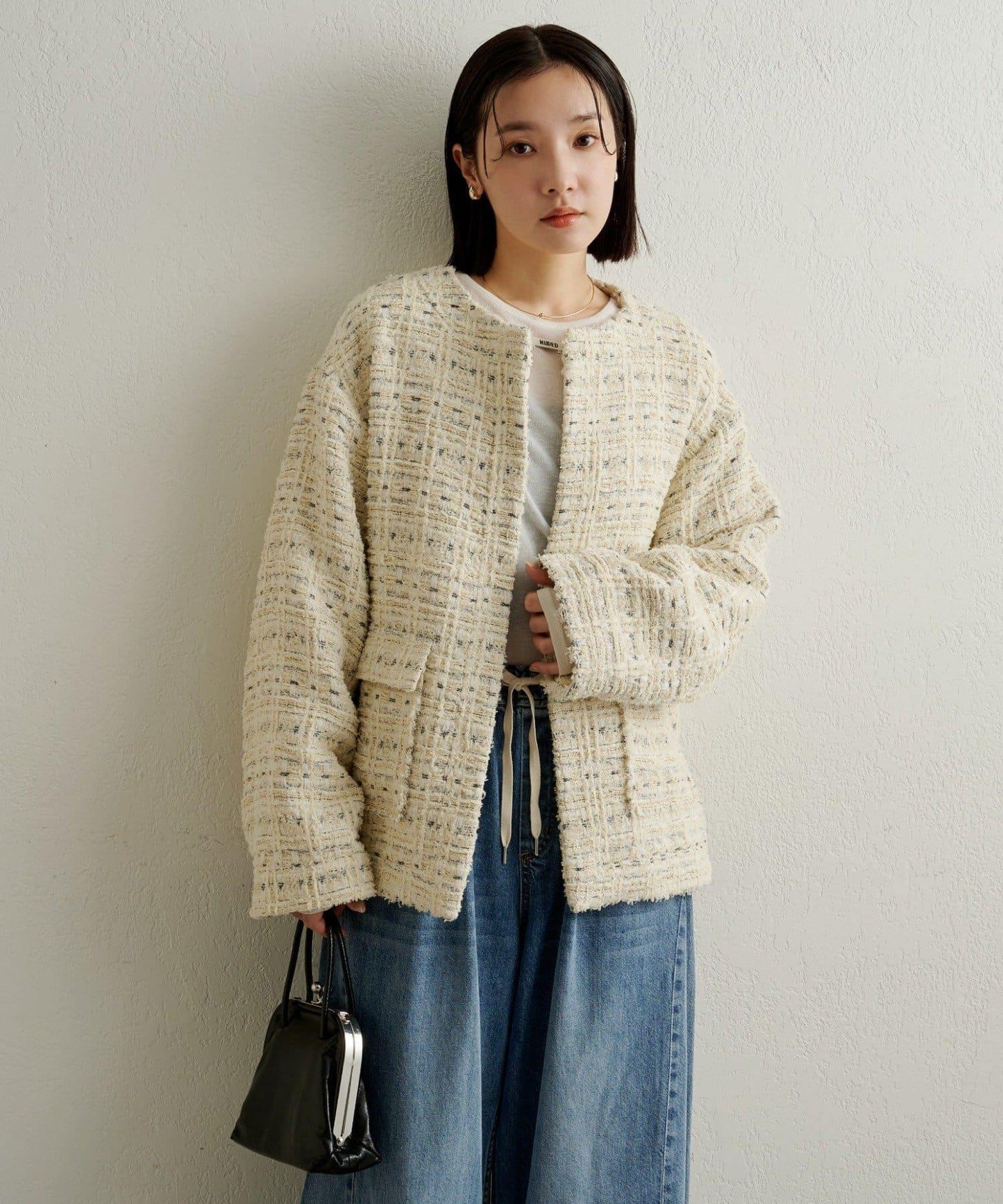 可搭配套裝穿著無領花呢夾克