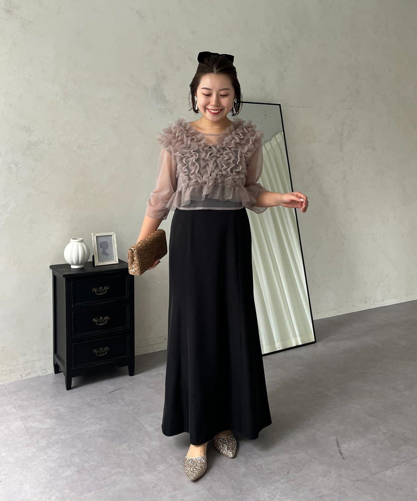 【MOMO】透視荷葉邊吊帶疊穿連衣裙