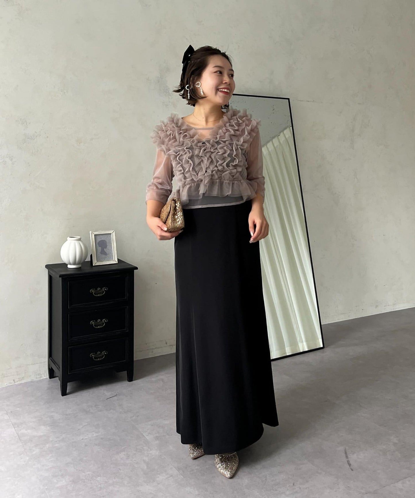 【MOMO】透視荷葉邊吊帶疊穿連衣裙